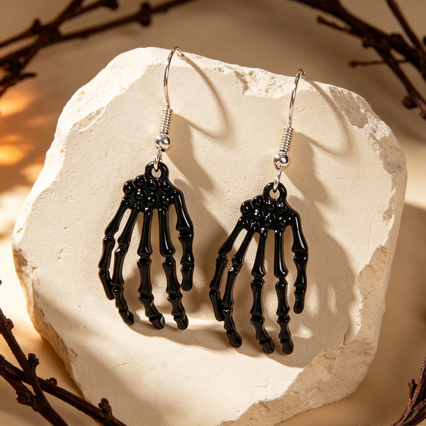 Black Skeleton Ghost Hand Dangle Earrings Gothic Halloween Cosplay Accessories Punk Rock Music Festival Jewelry