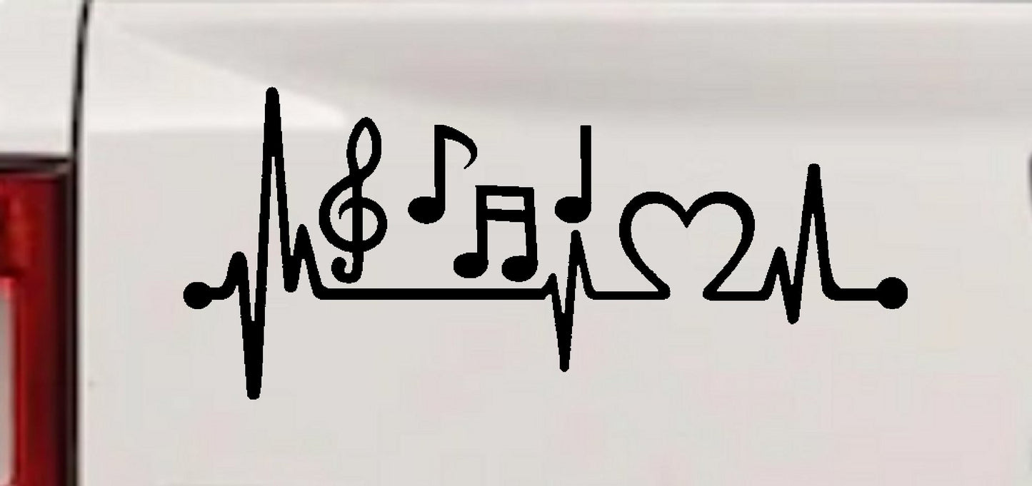 Music Heartbeat Lifeline Decal - Car Truck Window Sticker Love Music