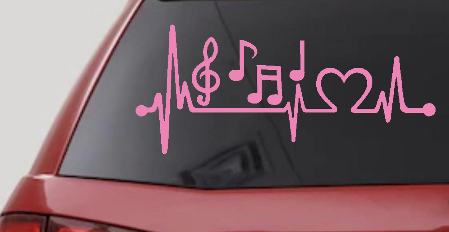 Music Heartbeat Lifeline Decal - Car Truck Window Sticker Love Music