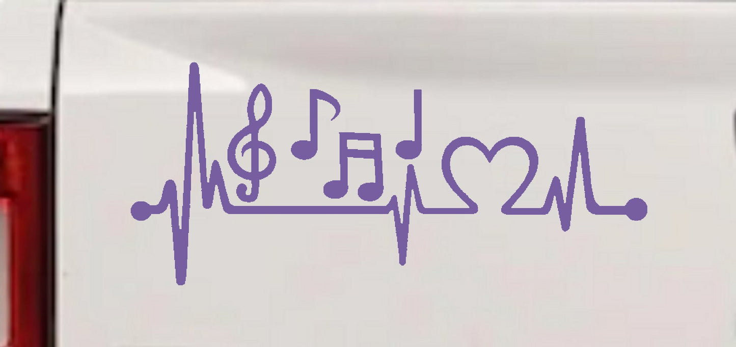 Music Heartbeat Lifeline Decal - Car Truck Window Sticker Love Music
