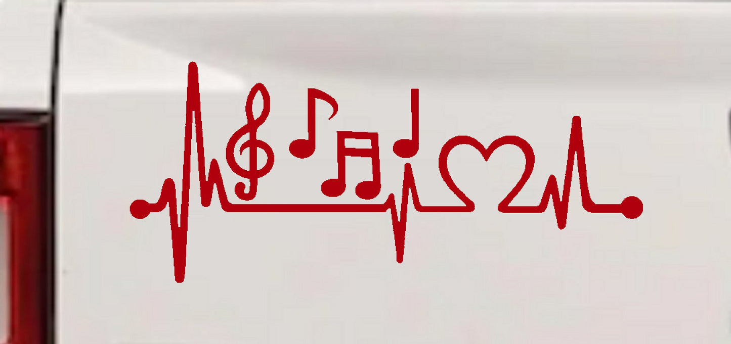 Music Heartbeat Lifeline Decal - Car Truck Window Sticker Love Music