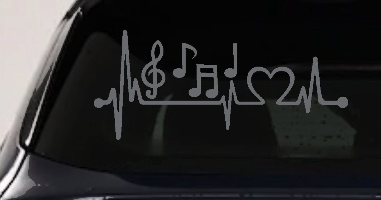 Music Heartbeat Lifeline Decal - Car Truck Window Sticker Love Music