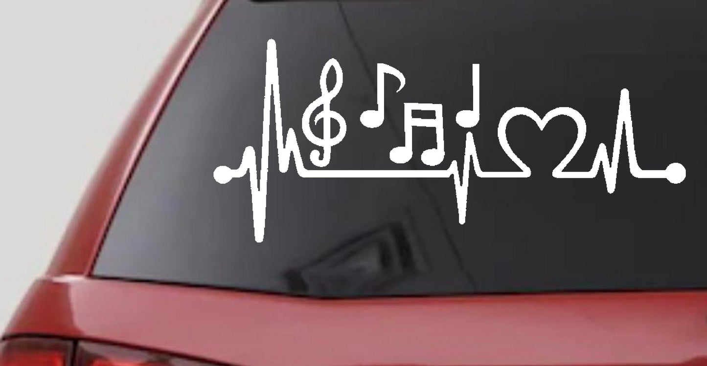 Music Heartbeat Lifeline Decal - Car Truck Window Sticker Love Music