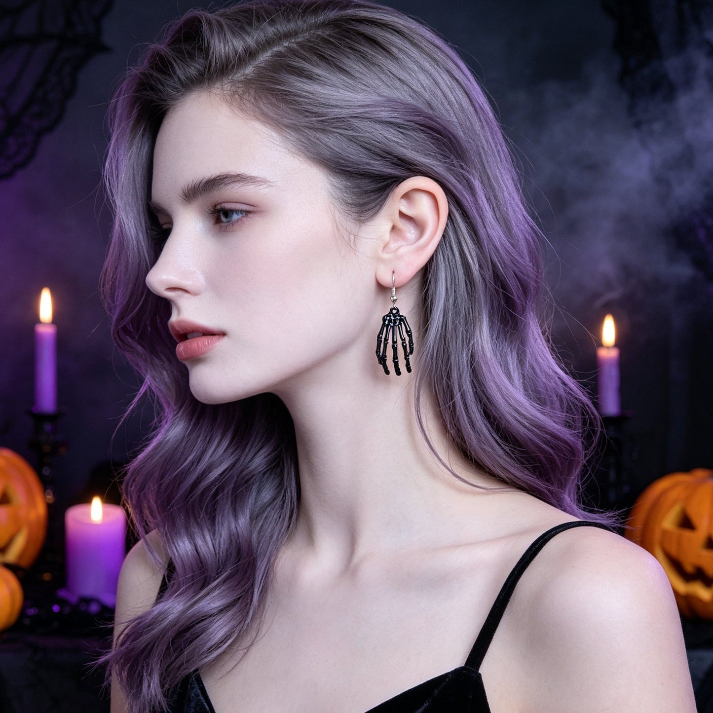 Black Skeleton Ghost Hand Dangle Earrings Gothic Halloween Cosplay Accessories Punk Rock Music Festival Jewelry