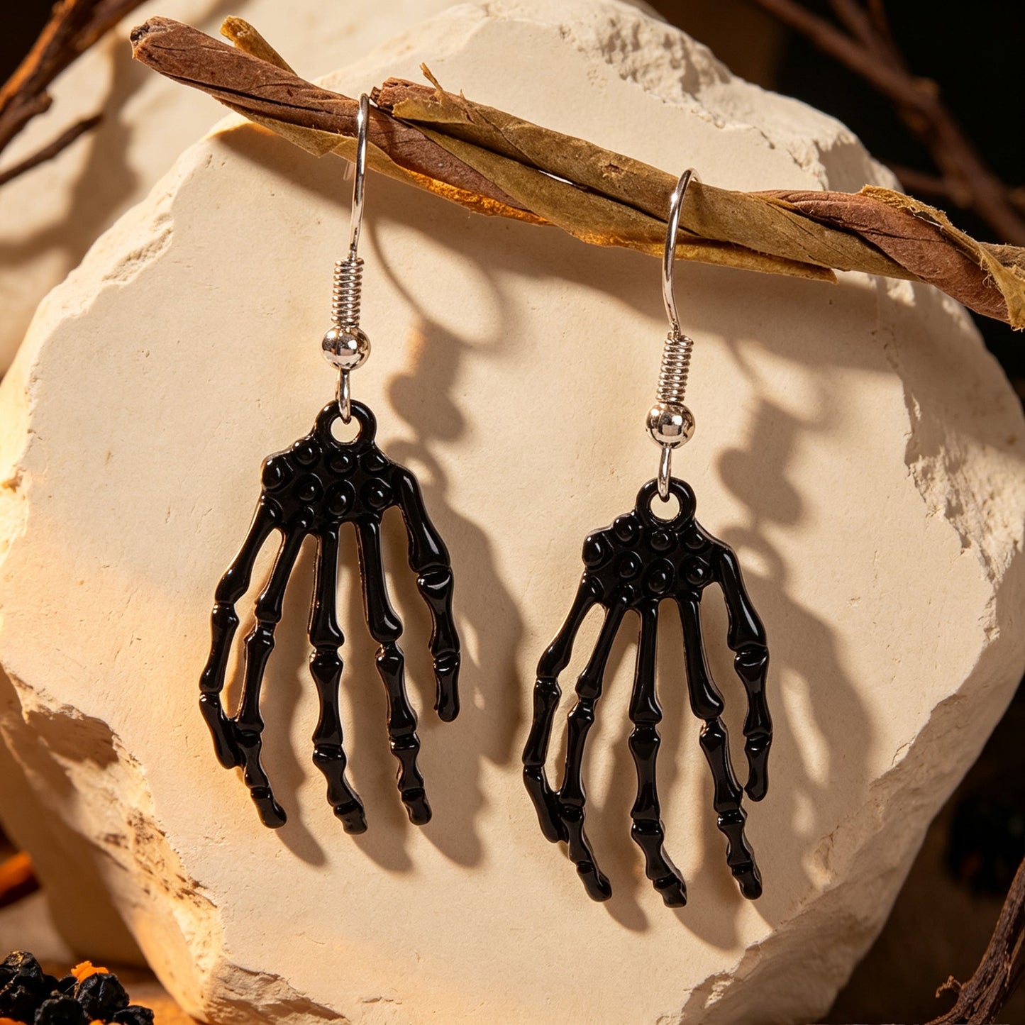 Black Skeleton Ghost Hand Dangle Earrings Gothic Halloween Cosplay Accessories Punk Rock Music Festival Jewelry
