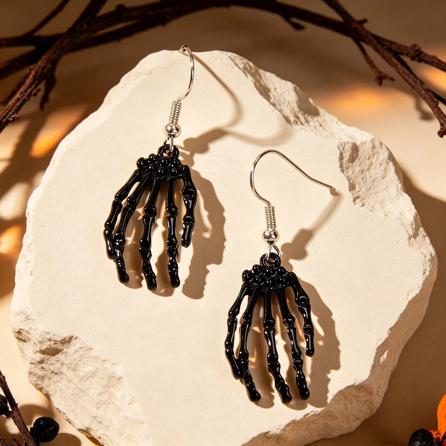Black Skeleton Ghost Hand Dangle Earrings Gothic Halloween Cosplay Accessories Punk Rock Music Festival Jewelry