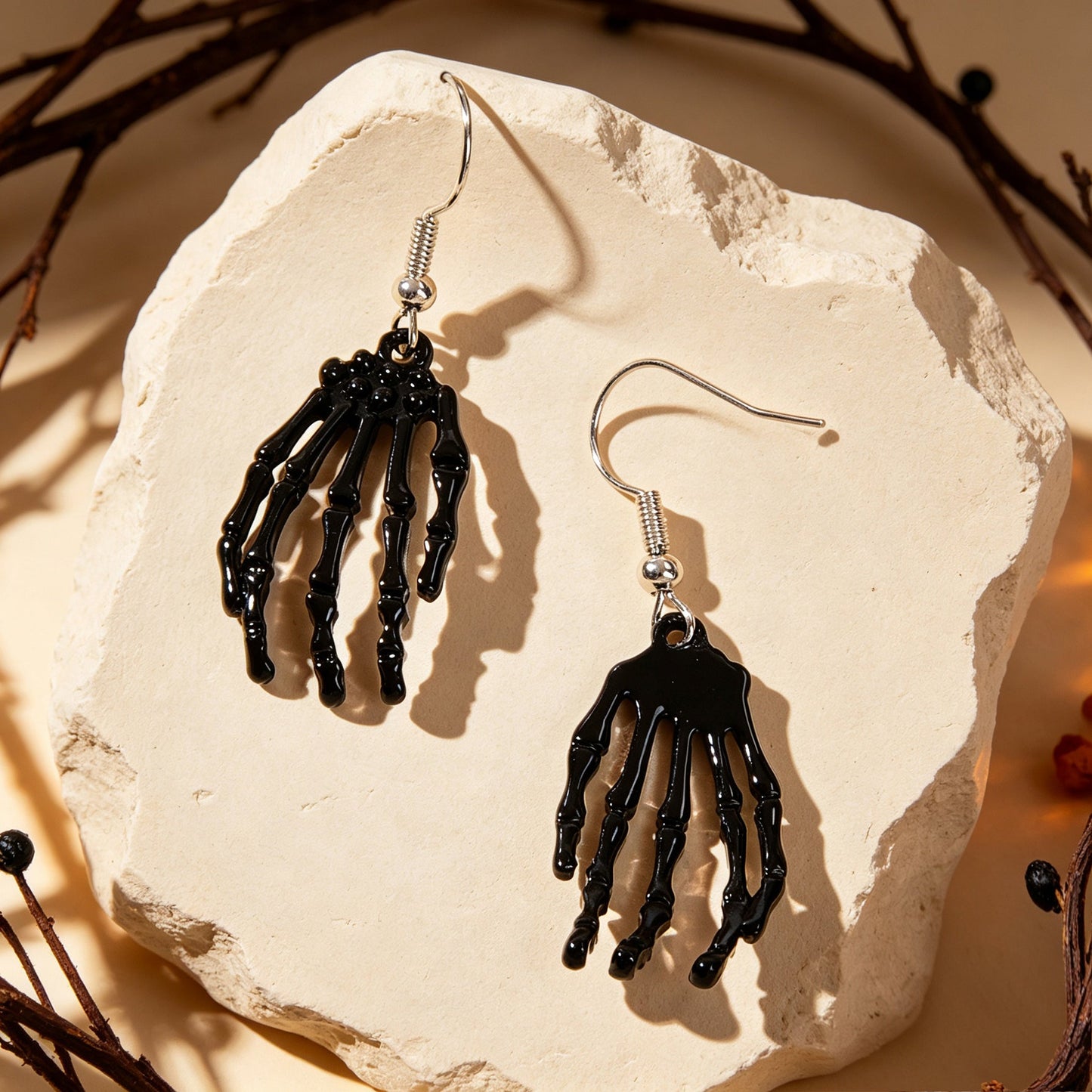 Black Skeleton Ghost Hand Dangle Earrings Gothic Halloween Cosplay Accessories Punk Rock Music Festival Jewelry